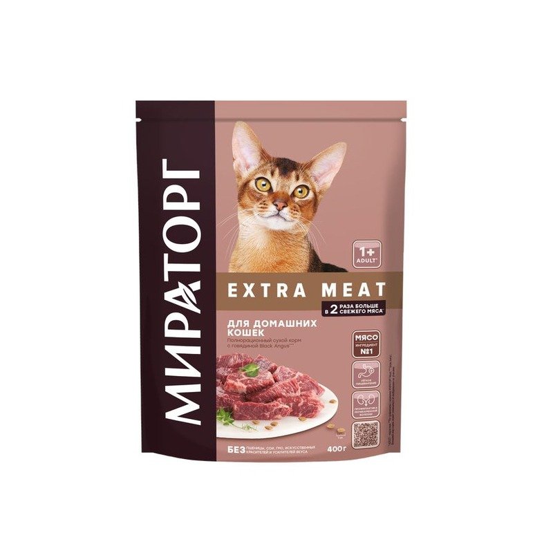 Мираторг Extra Meat полнорационный сухой корм для кошек, с говядиной Black Angus – 400 г