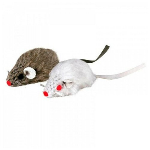 Trixie Набор из 2-х мышей серая, белая мягкая игрушка для кошек плюш серый 5 см (2 шт)