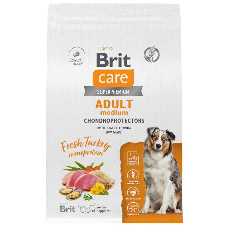 Brit Care Dog Adult M Dental Health сухой корм для взрослых собак средних пород для здоровья полости рта, с индейкой – 3 кг