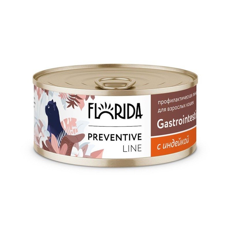 Florida Preventive Line Gastrointestinal полнорационный влажный корм для кошек, поддержание здоровья пищеварительной системы, фарш из индейки, в консервах – 100 г