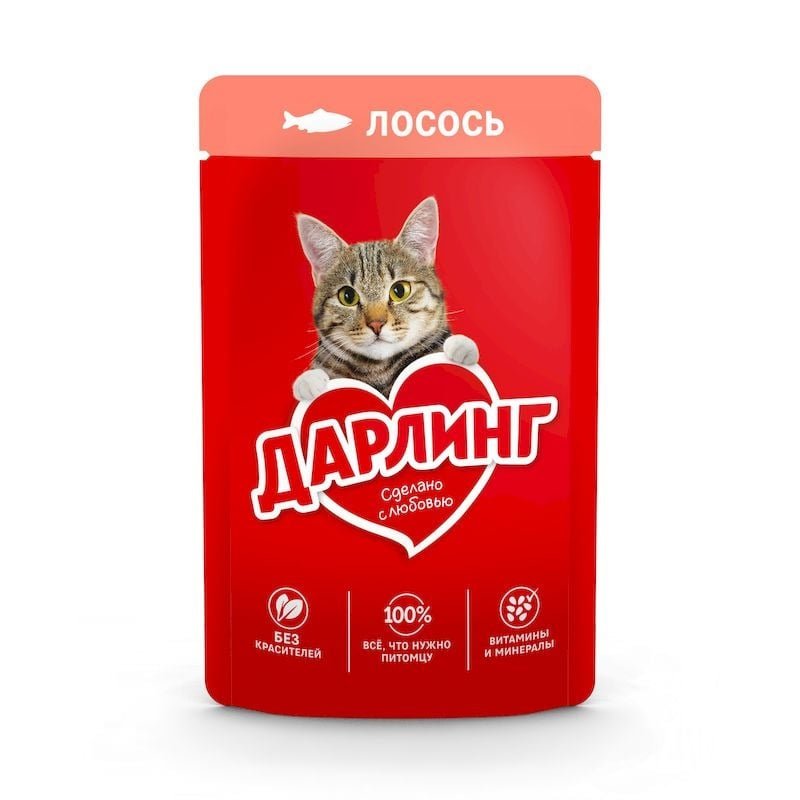 Darling корм полнорационный для взрослых кошек, с лососем в подливе, в паучах – 75 г