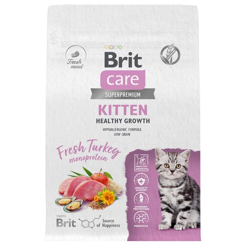 Brit Care Cat Kitten Healthy Growth сухой корм для котят, беременных и кормящих кошек, с индейкой – 400 г