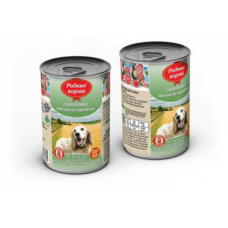 Родные корма влажный корм для собак, фарш из скоблянки мясной по-городецки, в консервах – 410 г