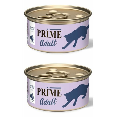 PRIME консервы для кошек Adult паштет курица и ягненок 75 г, 2 шт.