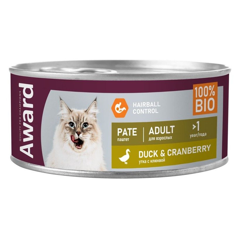 Award Pate Adult Duck & Cranberry влажный корм для кошек, с уткой и клюквой, в консервах – 100 г