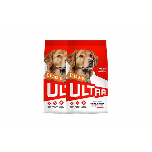 ULTRA Полнорационный сухой корм для взроcлых собак всех пород 3 вида мяса 3 кг х 2 шт.