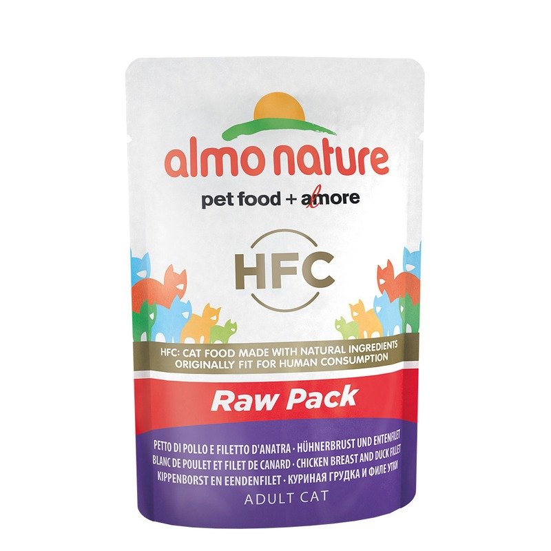 Almo Nature Classic Raw Pack Adult Cat Chicken Breast & Duck Fillet влажный корм для кошек, с куриной грудкой и утиным филе 75% мяса, кусочки в бульоне, в паучах – 55 г