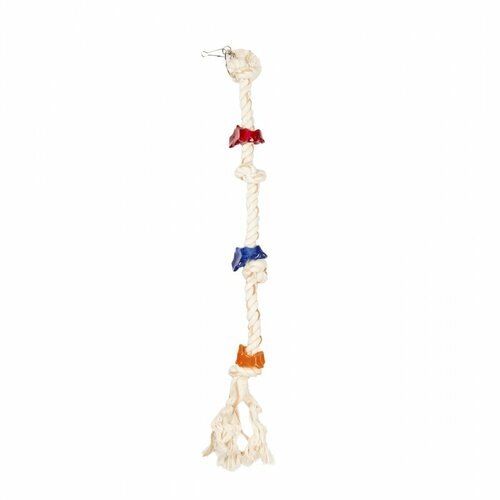 Игрушка для птиц DUVO+ “Канат с узелками и игрушками”, оранжево-прозрачная, 28см (Бельгия)