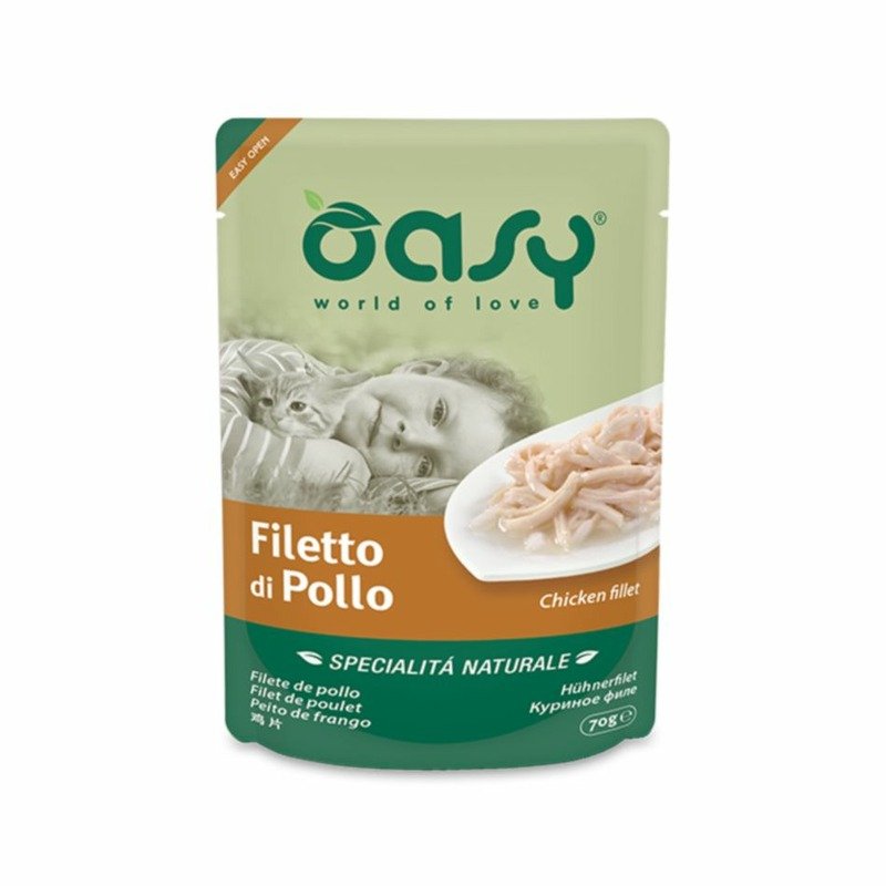 Oasy Wet Cat Specialita Naturali Chicken влажный корм для взрослых кошек, дополнительное питание с курицей, в паучах – 70 г