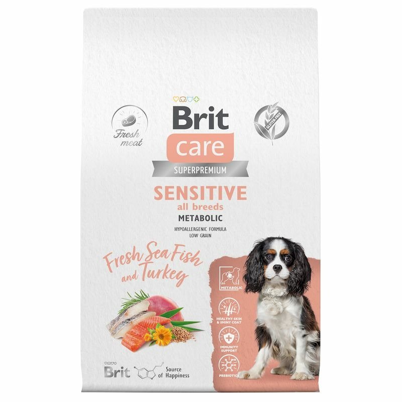 Brit Сare Dog Adult Sensitive Metabolic для собак, с морской рыбой и индейкой – 12 кг