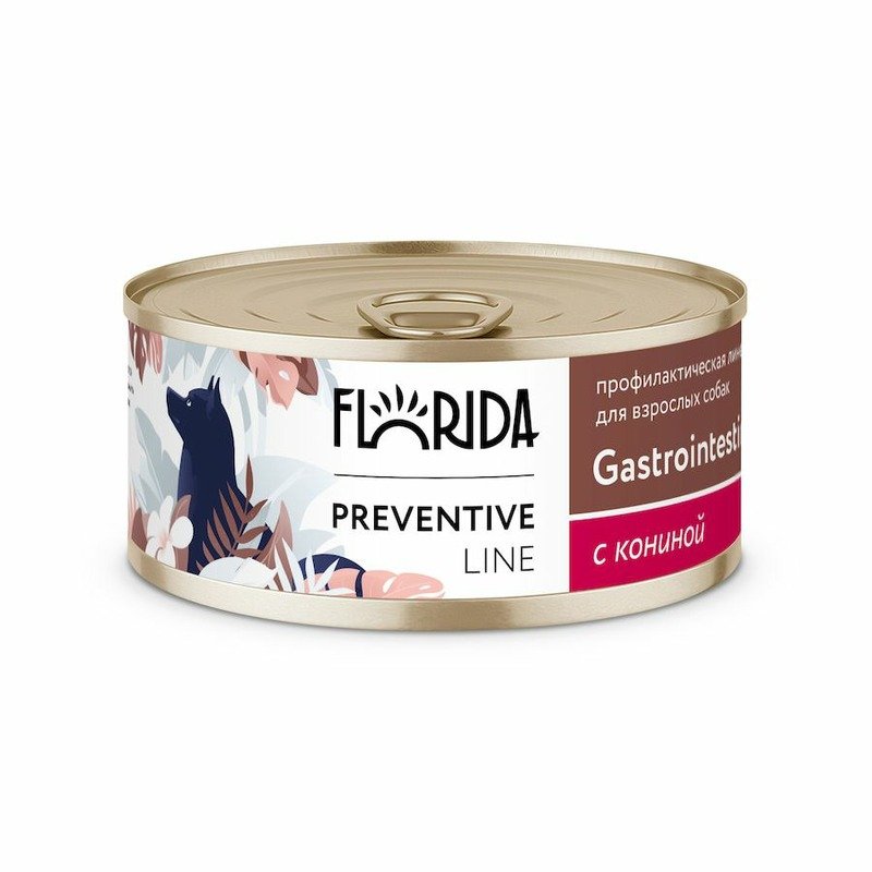 Florida Preventive Line Gastrointestinal полнорационный влажный корм для собак, поддержание здоровья пищеварительной системы, с кониной, кусочки в желе, в консервах - 100 г