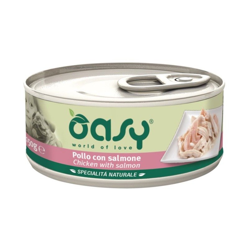 Oasy Wet Dog Specialita Naturali Chicken Salmon влажный корм для взрослых собак, дополнительное питание с курицей и лососем, в консервах – 150 г