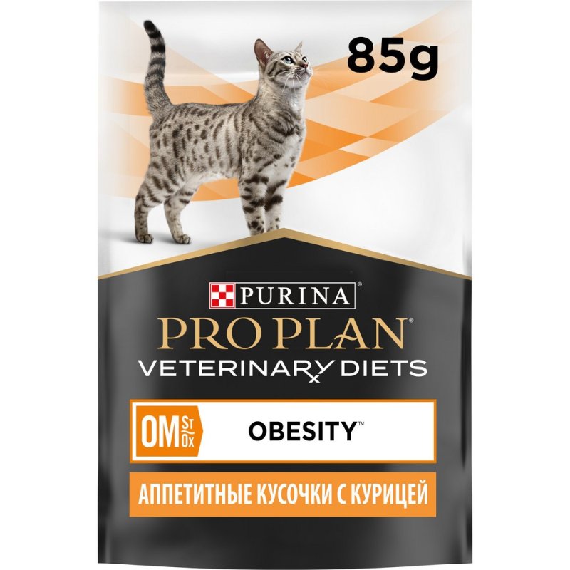 Корм для кошек Pro Plan Veterinary Diets OM при ожирении, с курицей в соусе пауч 85г