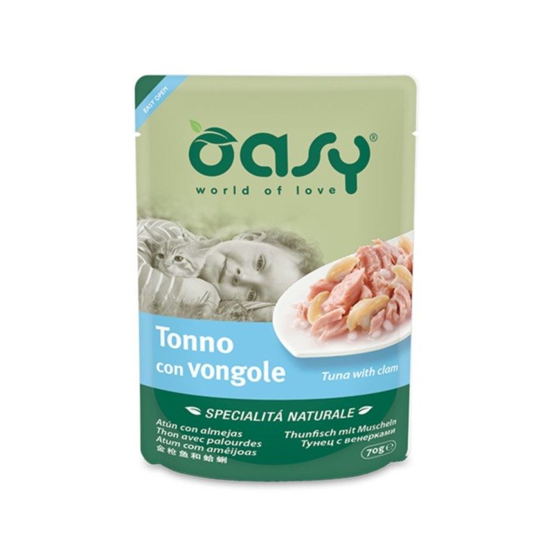 Oasy Wet Cat Specialita Naturali Tuna Clam влажный корм для взрослых кошек, дополнительное питание с тунцом и моллюсками, в паучах – 70 г