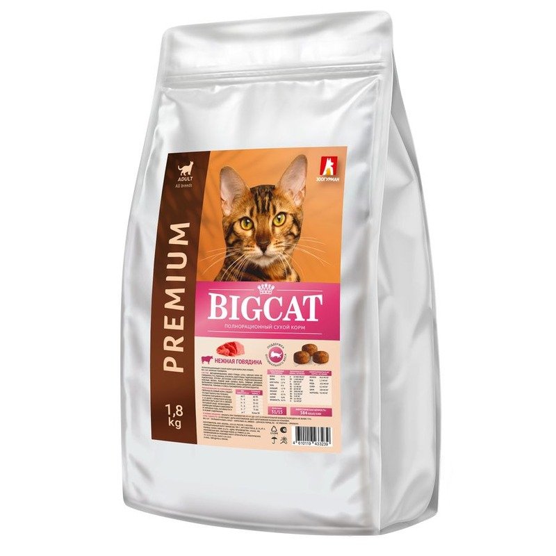 Зоогурман Big Cat сухой корм для кошек, с говядиной – 1,8 кг