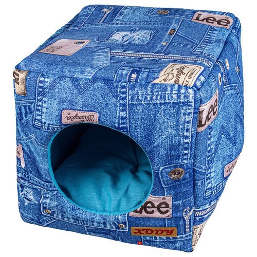 Домик для собак и кошек XODY Куб Трансформер 3 хлопок Джинс 40х40х40 см 40 см 40 см квадратная синий 40 см