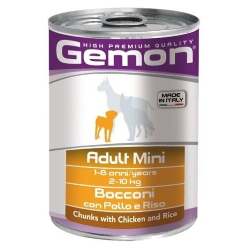 Gemon влажный корм для взрослых собак малых пород, кусочки курицы с рисом 415 гр (18 шт)