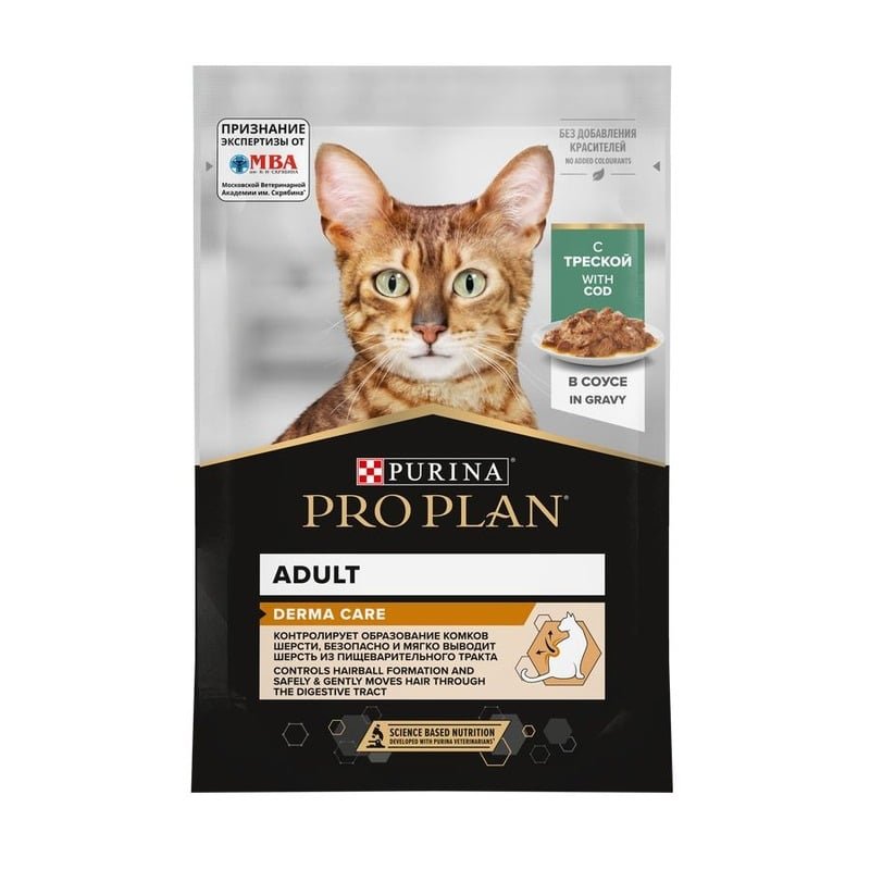 Pro Plan Elegant полнорационный влажный корм для кошек с чувствительной кожей, с треской, кусочки в соусе, в паучах – 85 г