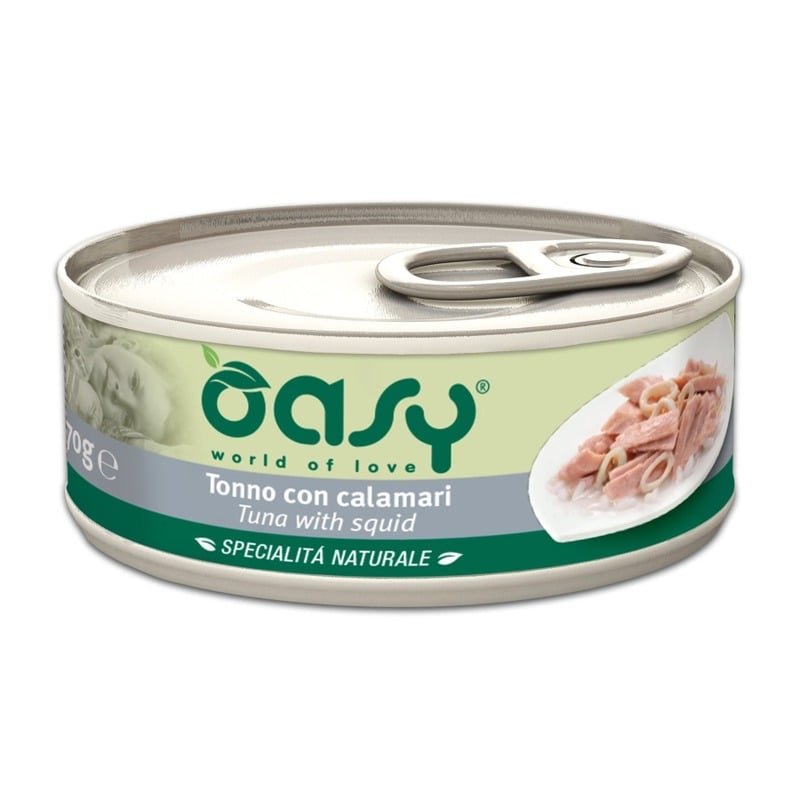 Oasy Wet cat Specialita Naturali влажный корм для кошек, с тунцом и кальмаром, в консервах – 70 г