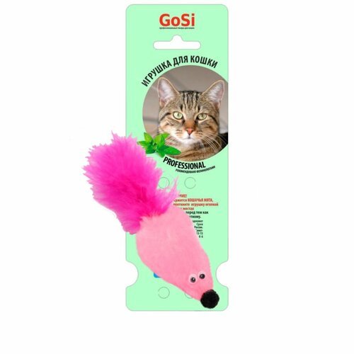 GoSi игрушка “Мышь с мятой и хвостом перо” для кошек Розовый