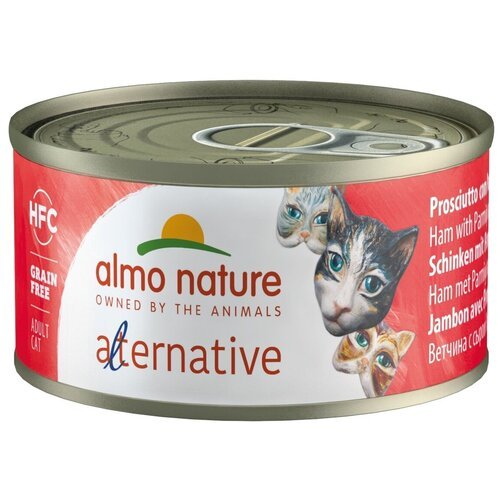 Влажный корм для кошек Almo Nature Alternative, беззерновой, с ветчиной, с сыром 70 г