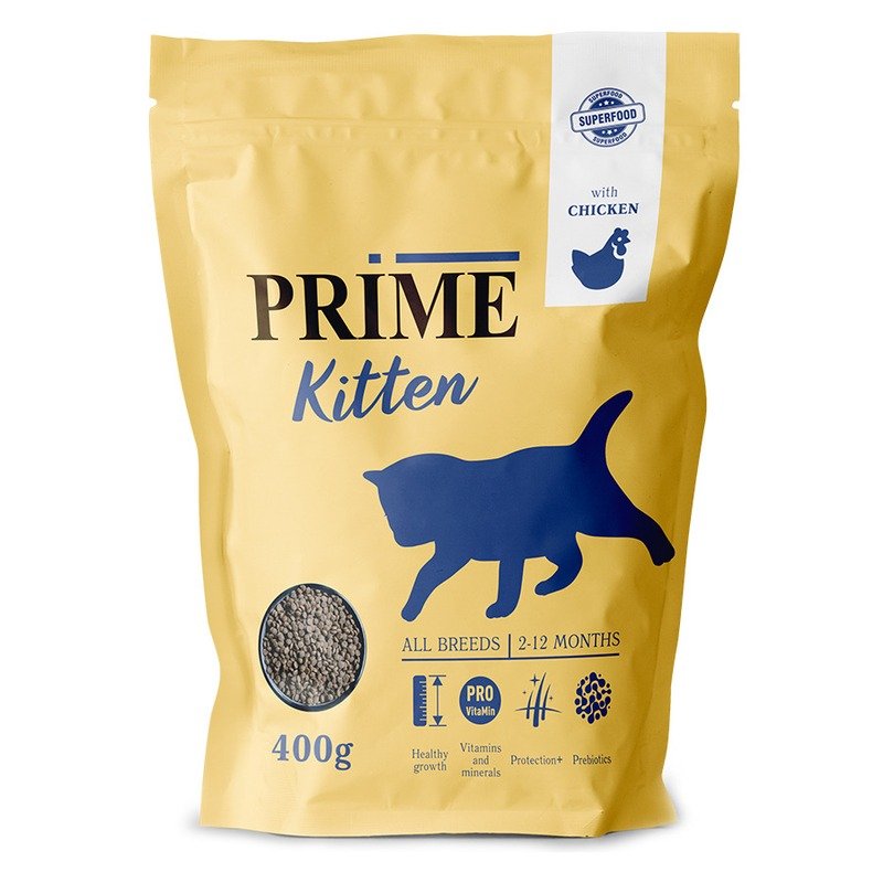 Prima Kitten сухой корм, для котят с 2 до 12 месяцев, низкозерновой, с курицей – 400 г