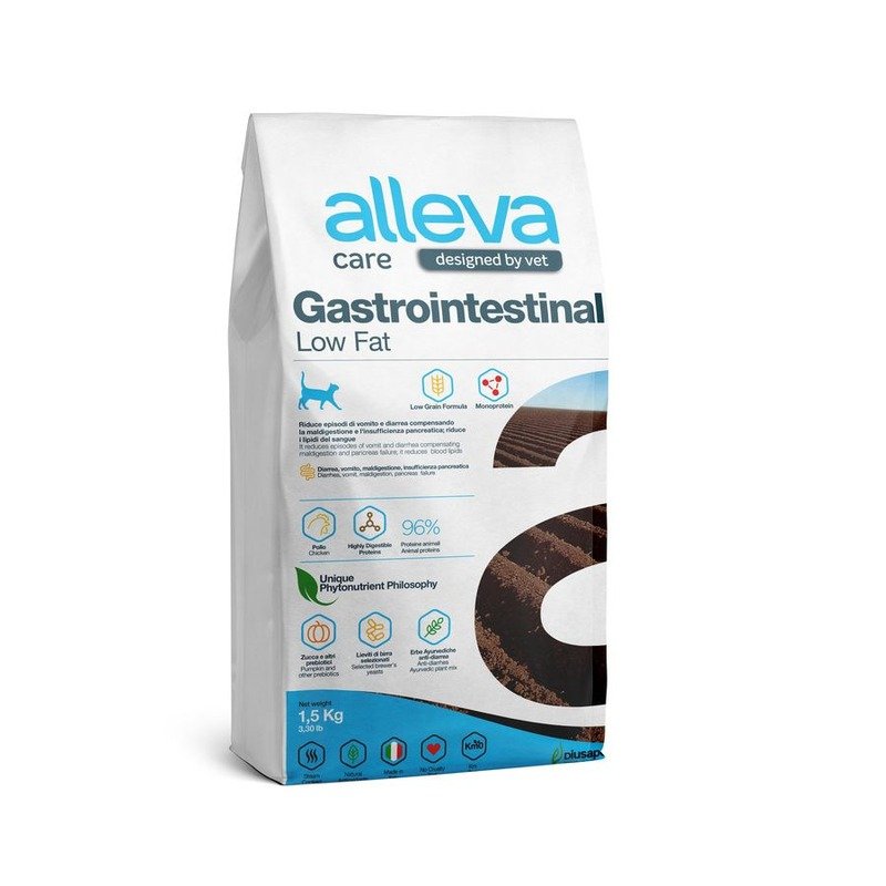 Alleva Care Cat Gastrointestinal Low Fat сухой диетический корм со сниженным уровнем жира для взрослых кошек, при заболеваниях ЖКТ – 1,5 кг