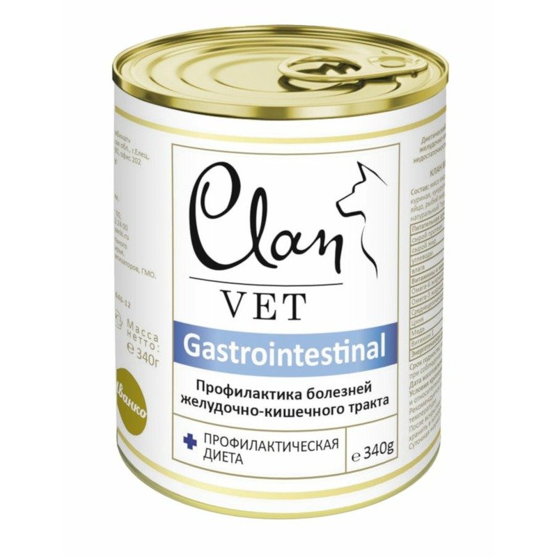 Clan Vet Gastrointestinal влажный корм для собак, для профилактики болезней ЖКТ, диетический, фарш, в консервах – 340 г
