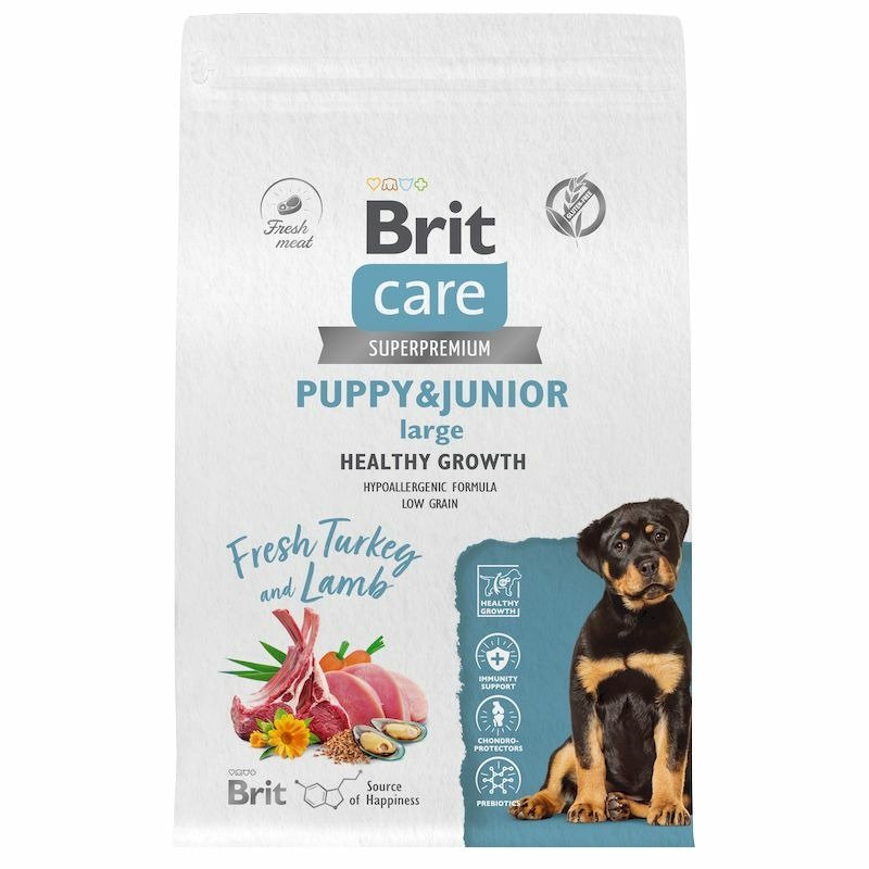 Brit Сare Dog Puppy&Junior L Healthy Growth сухой корм для щенков крупных пород, с индейкой и ягнёнком – 3 кг