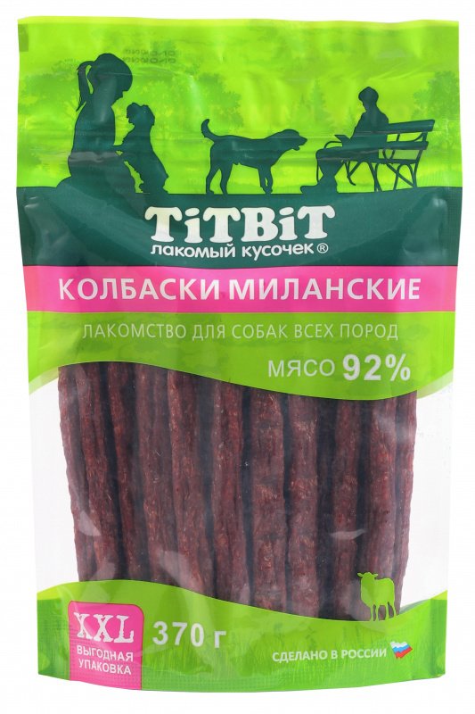TiTBiT TiTBiT колбаски Миланские для собак всех пород, выгодная упаковка XXL (370 г)