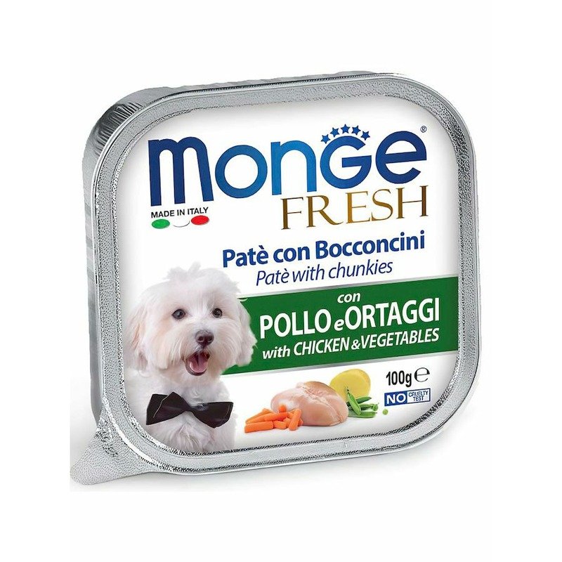 Monge Dog Fresh полнорационный влажный корм для собак, с курицей и овощами, кусочки в паштете, в ламистерах – 100 г