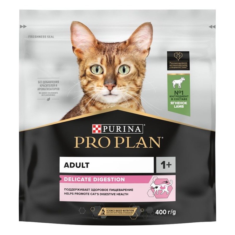 Purina Pro Plan Delicate сухой корм для кошек с чувствительным пищеварением и привередливых к еде с ягненком – 400 г