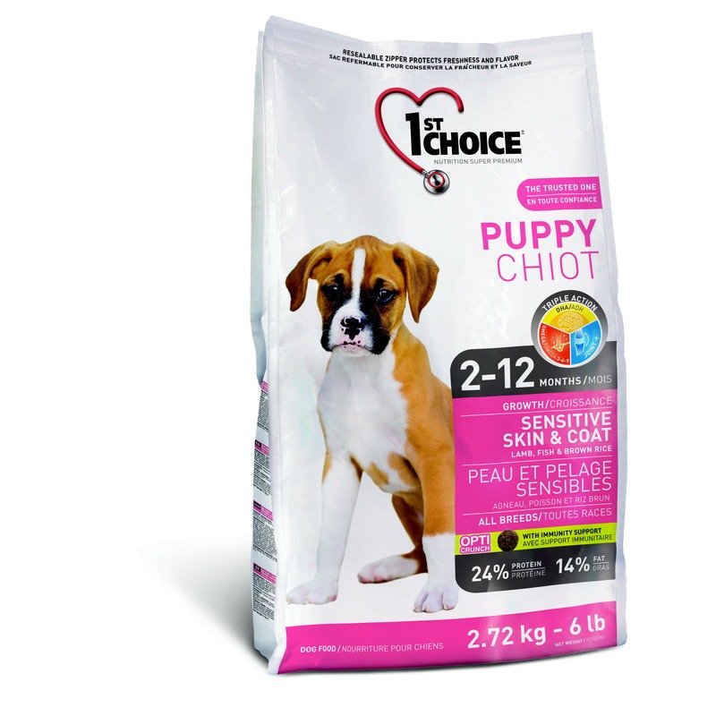 1st Choice Puppy для щенков с чувствительной кожей и для шерсти с ягненком, рыбой и рисом – 6 кг