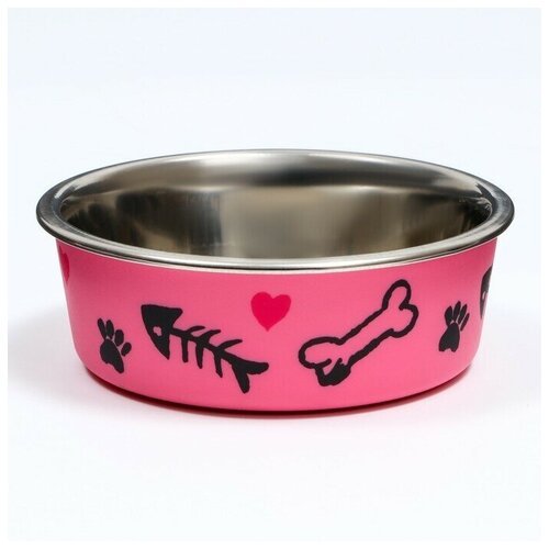 Миска металлическая в пластиковом корпусе “Собачья любовь”, 445 мл, розовая