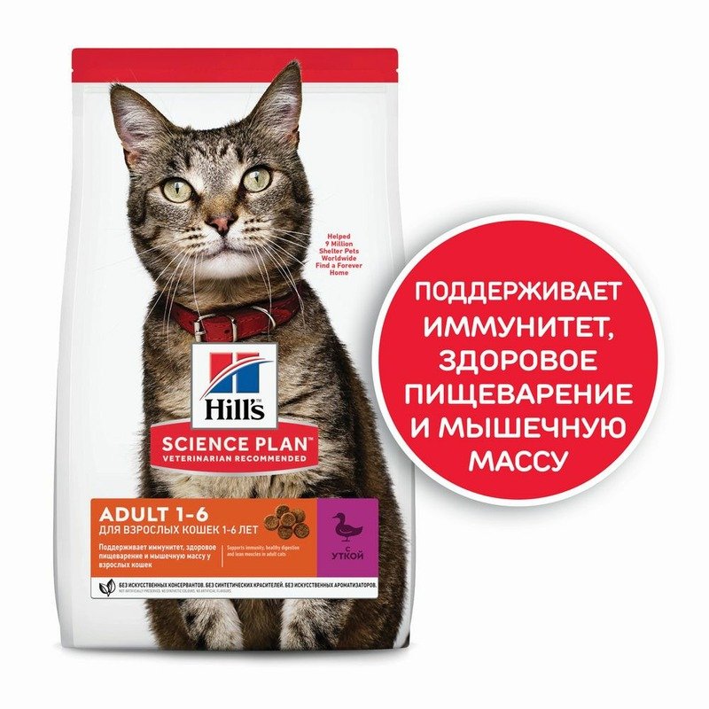 Hills Science Plan Cat Duck сухой корм для кошек для поддержания жизненной энергии и иммунитета, с уткой – 1,5 кг