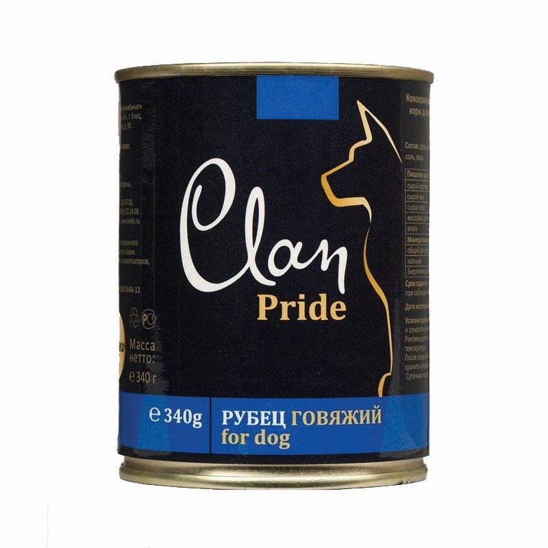 Clan Pride полнорационный влажный корм для собак, с рубцом говяжим, кусочки в желе, в консервах – 340 г