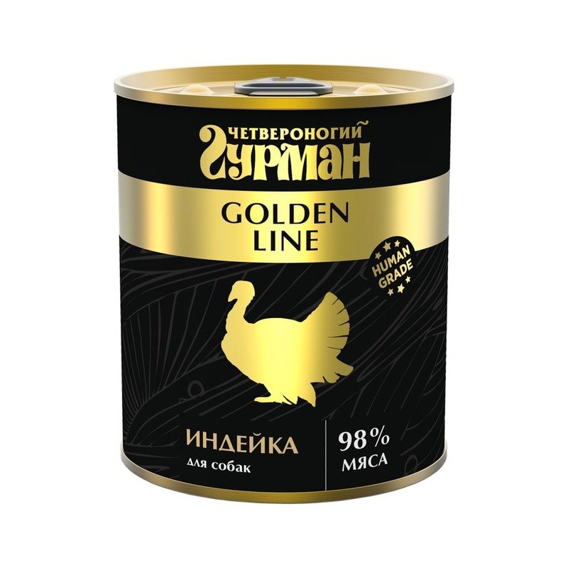 Четвероногий Гурман Golden line влажный корм для собак, с индейкой, кусочки в желе, в консервах – 340 г