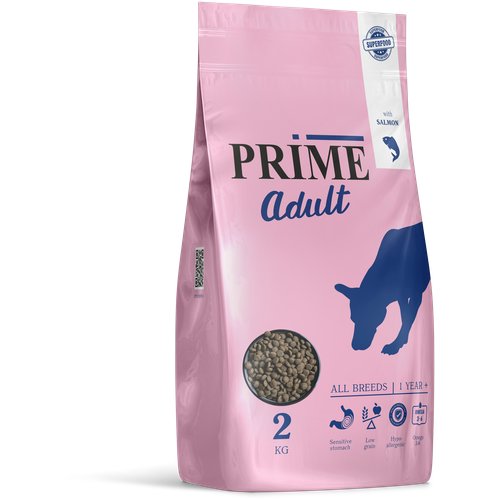 Сухой корм PRIME HEALTHY SKIN COAT для собак с 12 месяцев, здоровая кожа и шерсть, с лососем 2 кг