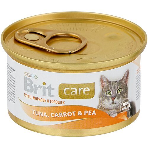 Влажный корм для кошек Brit Care тунец, морковь и горошек 80 г (мини-филе)