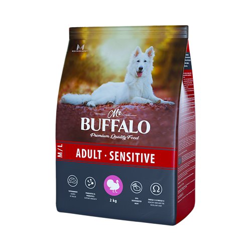 MR.BUFFALO ADULT M/L SENSITIVE 2 кг сухой корм для собак средних и крупных пород индейка 3 шт