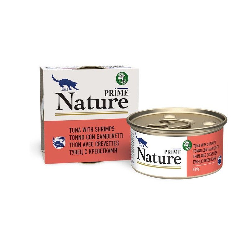 Prime Nature влажный корм для кошек, с тунцом и креветками, кусочки в желе, в консервах – 85 г