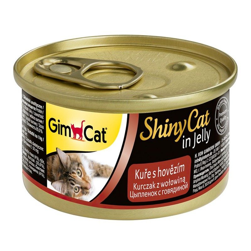 GimCat ShinyCat влажный корм для кошек, из цыпленка с говядиной, кусочки в желе, в консервах – 70 г