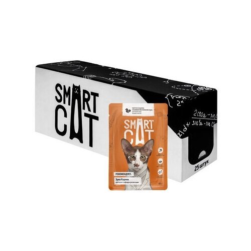 Smart Cat паучи Упаковка 25 шт Паучи для взрослых кошек и котят кусочки индейки со шпинатом в нежном соусе 2,125 кг 59994 (2 шт)