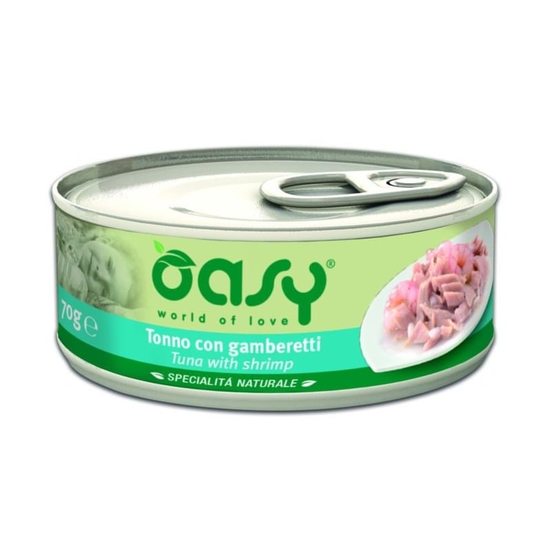 Oasy Wet Cat Specialita Naturali Tuna Shrimp влажный корм для взрослых кошек, дополнительное питание с тунцом и креветками, в консервах – 70 г