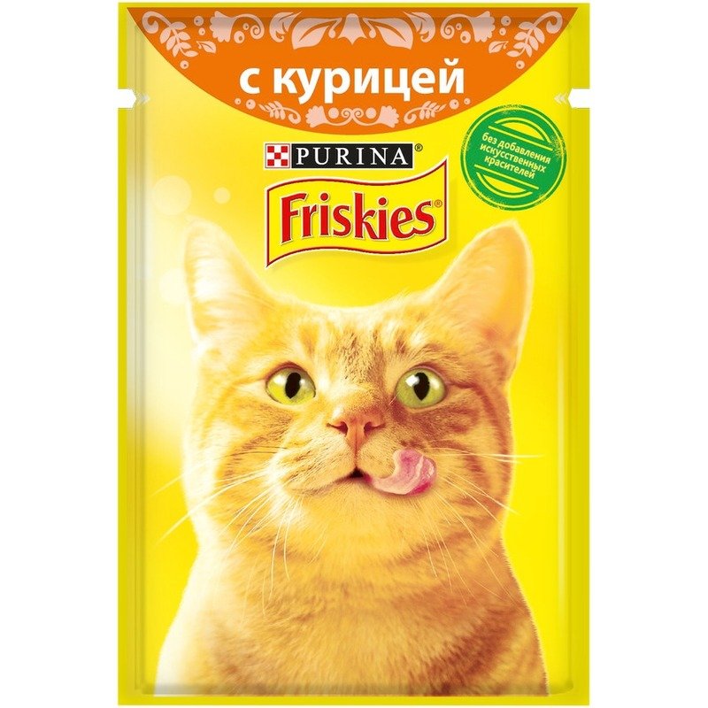 Friskies полнорационный влажный корм для кошек, с курицей, кусочки в подливе, в паучах – 85 г