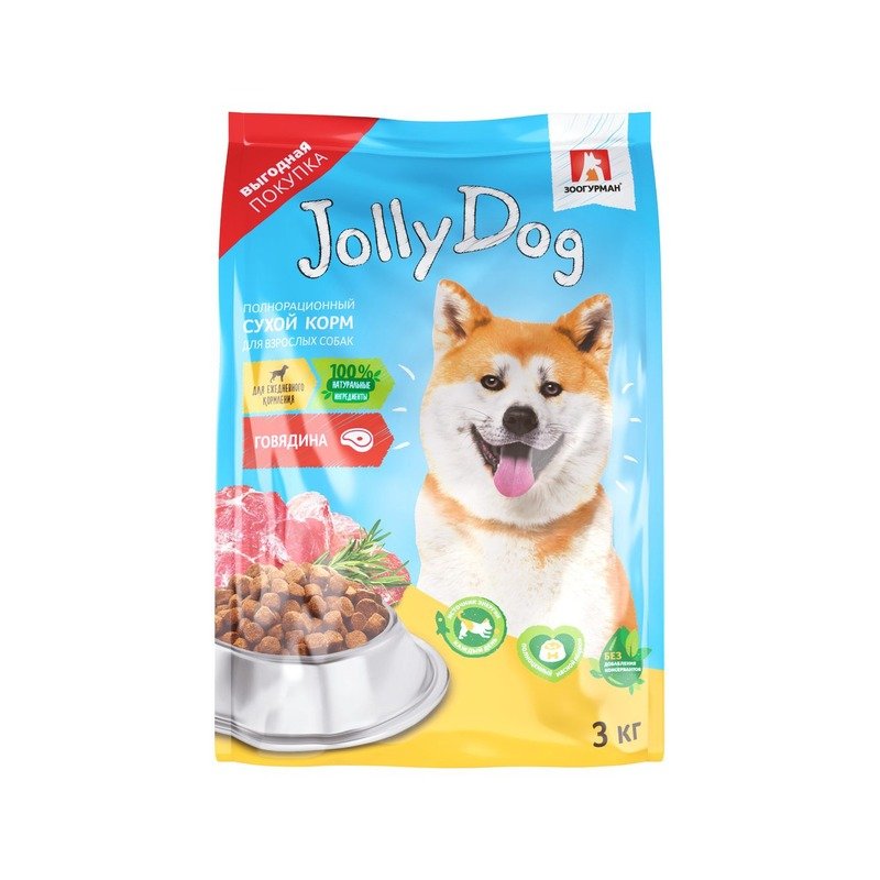 Зоогурман Jolly Dog полнорационный сухой корм для собак, с говядиной – 3 кг