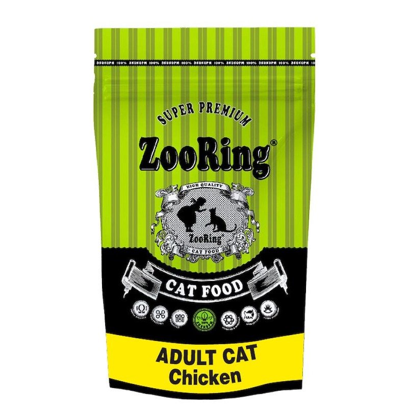 Zooring Adult Cat Chicken сухой корм для взрослых кошек всех пород для кожи и шерсти с цыпленком – 1,5 кг