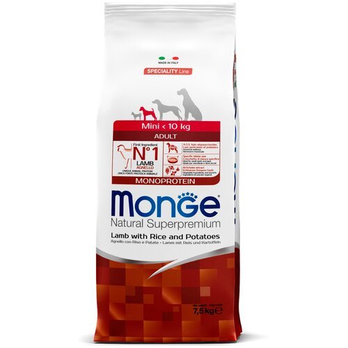 Сухой корм Monge Dog Speciality Line Monoprotein Mini, для взрослых собак мелких пород, из ягненка с рисом и картофелем 7,5 кг