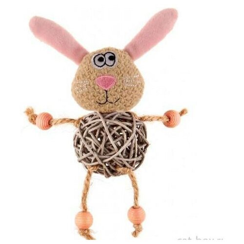 GiGwi игрушка для кошек Заяц с плетеным мячиком с колокольчиком, 4 шт.