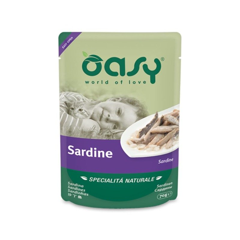 Oasy Wet Cat Specialita Naturali Sardine влажный корм для взрослых кошек, дополнительное питание с сардинами, в паучах – 70 г